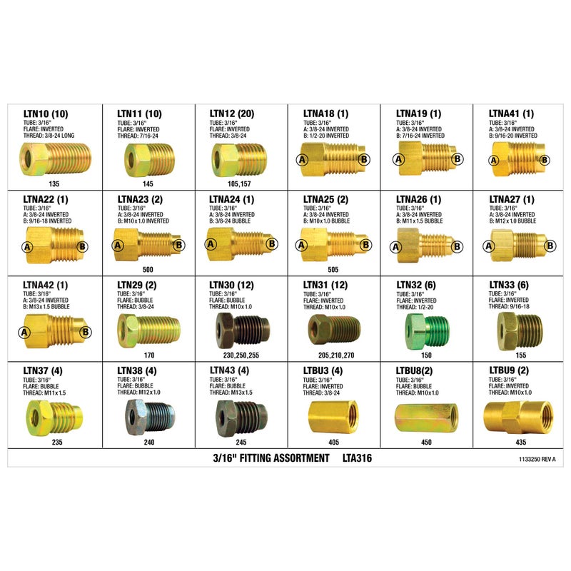 4LIFETIMELINES 3/16" Fitting Assortment, Union, Adapter Kit - 24 SKU; 110 Pieces, 90 Fittings, 12 Adapters, 8 Union, Shatter Resistant Tackle Box, Brake Line Repair or Replacement - Image 2